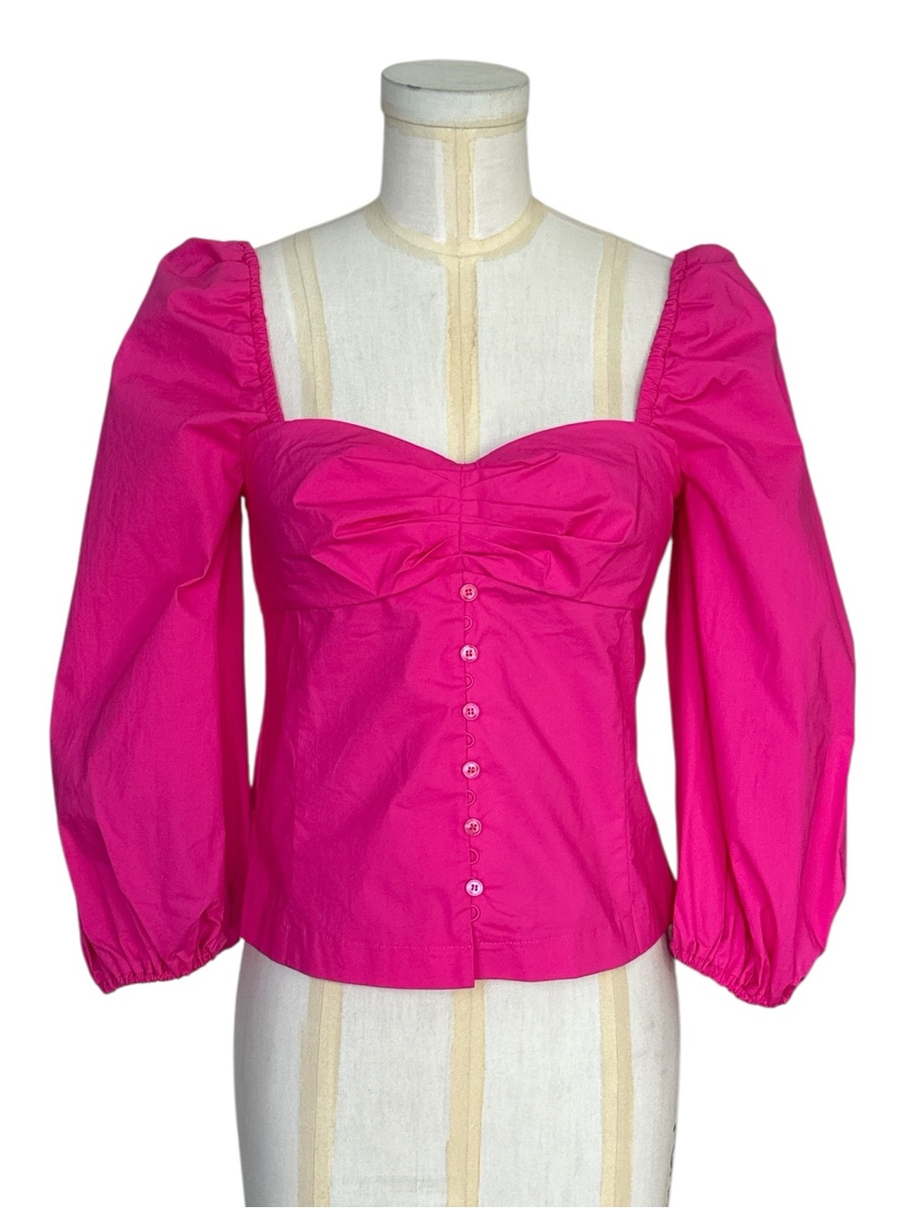 PINKO Women's Kappa Fuchsia Puff Sleeve Blouse Hot Pink Cottagecore Top‎ Size 4
